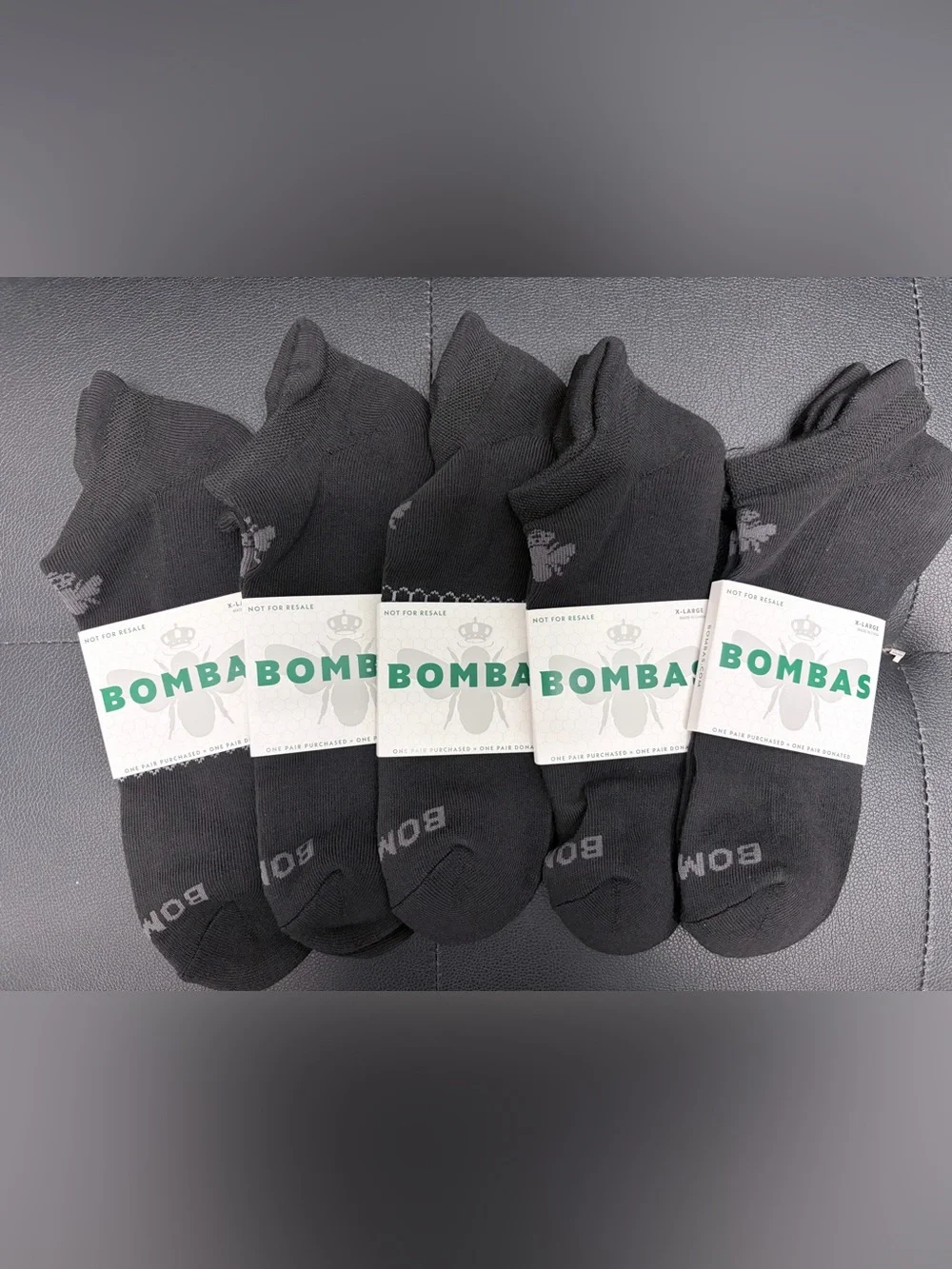 Bombas Ankle Socks XL 5 Pair Unisex Womens & Mens Honeycomb Black